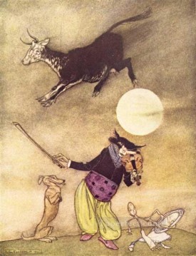 Arthur Rackham Painting - Mother Goose The Cow Jumped Over the Moon illustrator Arthur Rackham